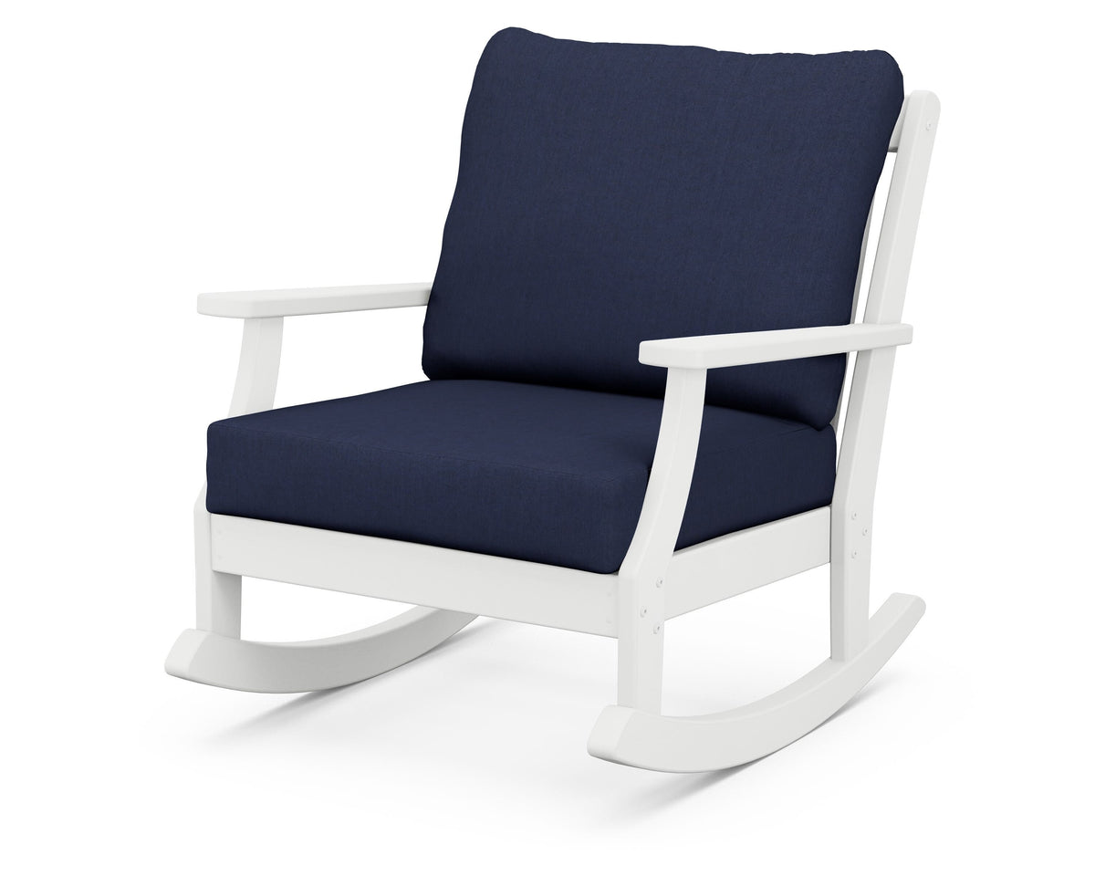 POLYWOOD Braxton Deep Seating Rocking Chair in White / Spectrum Indigo