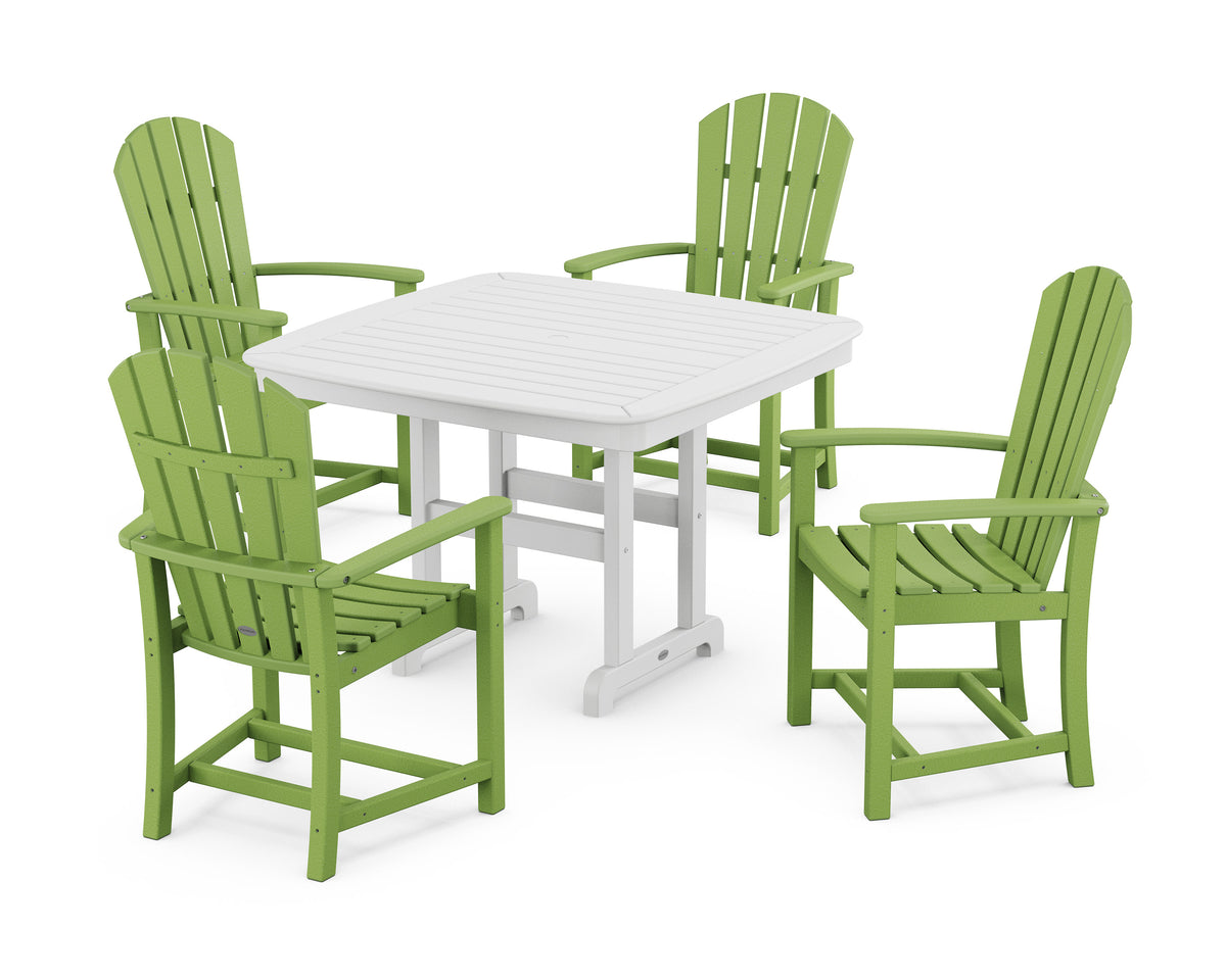 POLYWOOD Palm Coast 5-Piece Dining Set with Trestle Legs - 44" Table in Lime / White