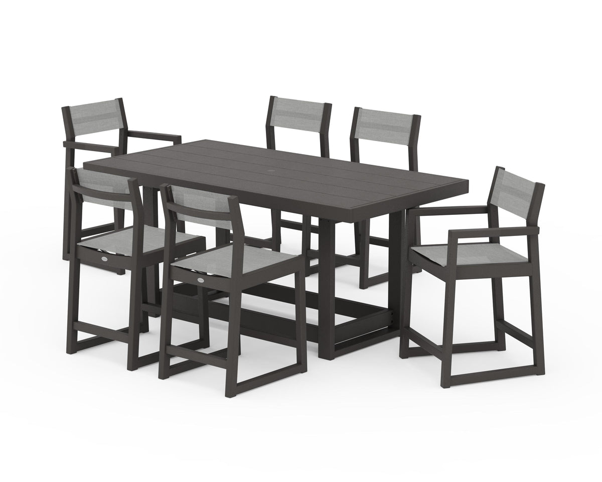 POLYWOOD EDGE Sling 7-Piece Counter Table Set in Vintage Coffee / Metallic