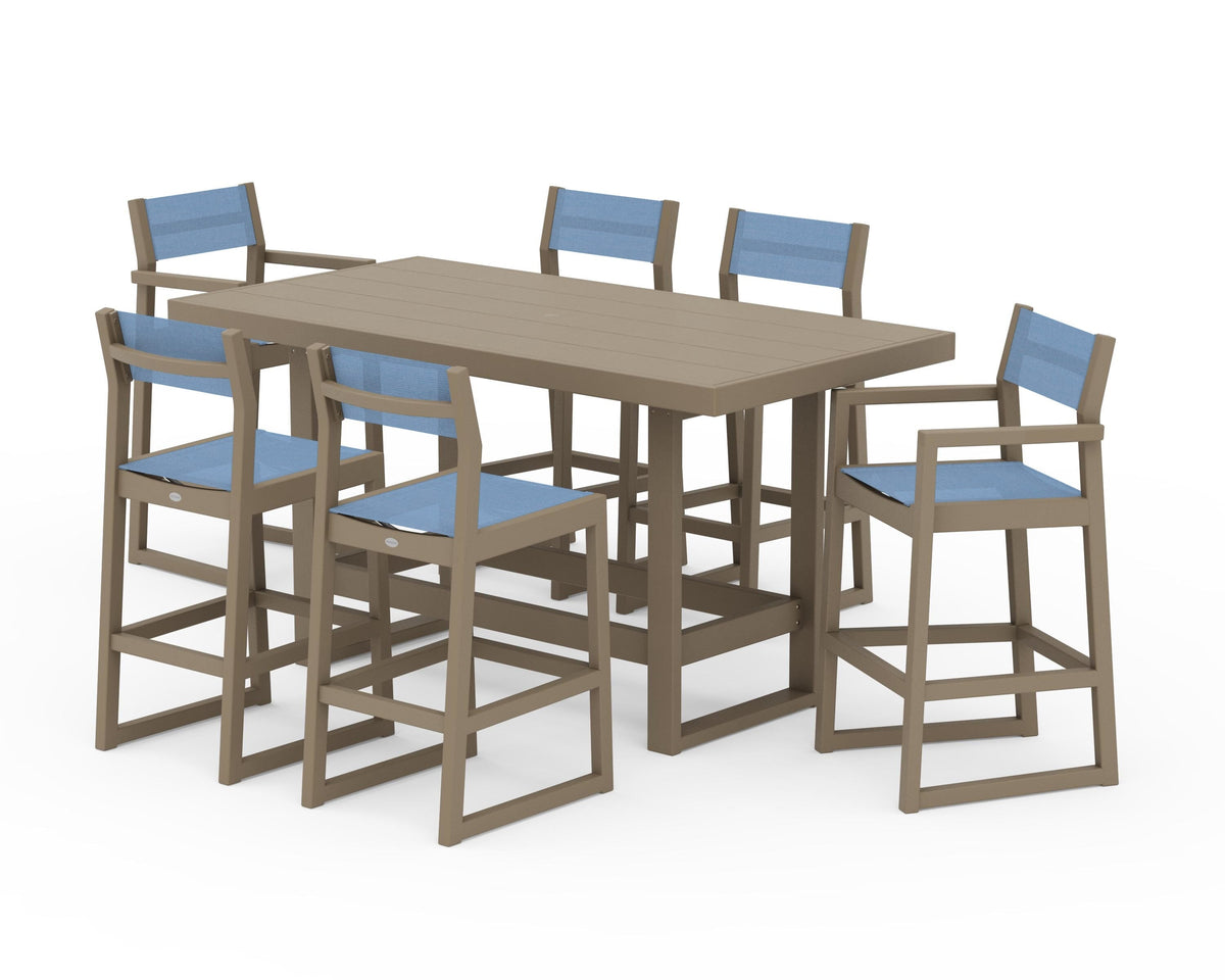 POLYWOOD EDGE Sling 7-Piece Bar Table Set in Vintage Sahara / Poolside