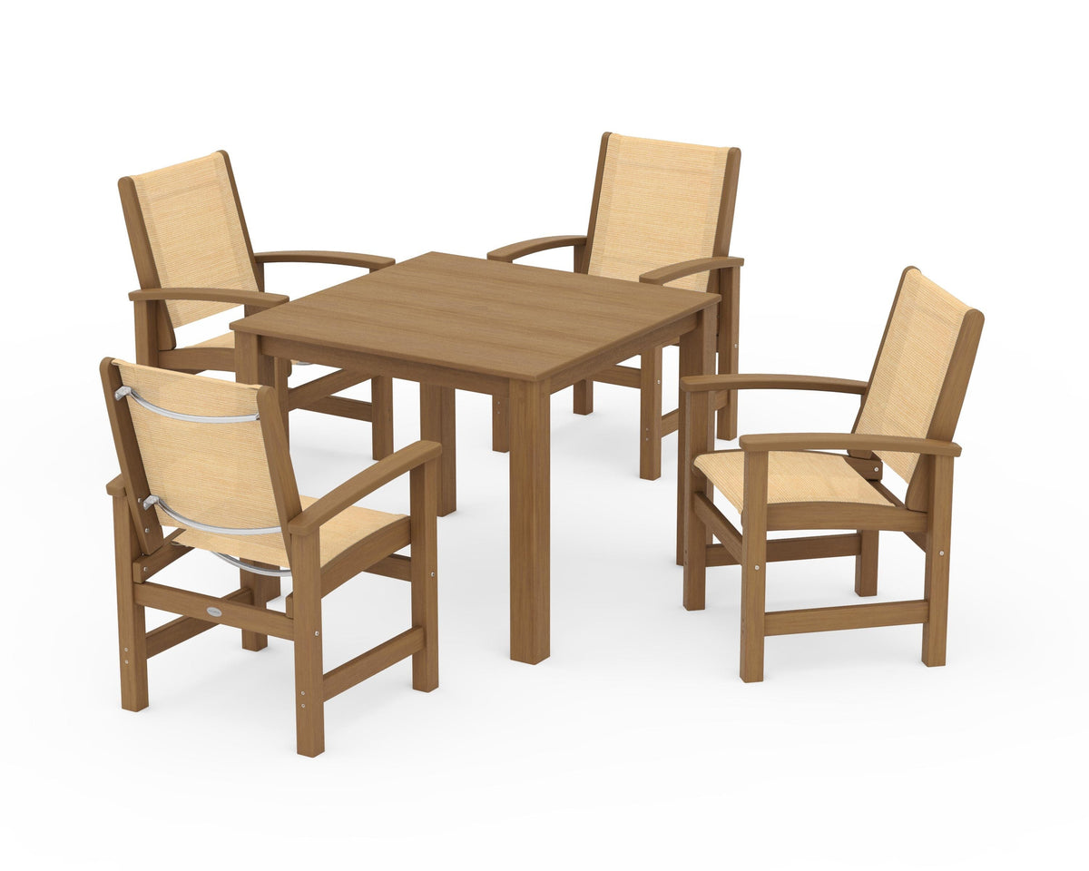POLYWOOD Coastal 5-Piece Parsons Dining Set in Natural / Dupioni Apricot