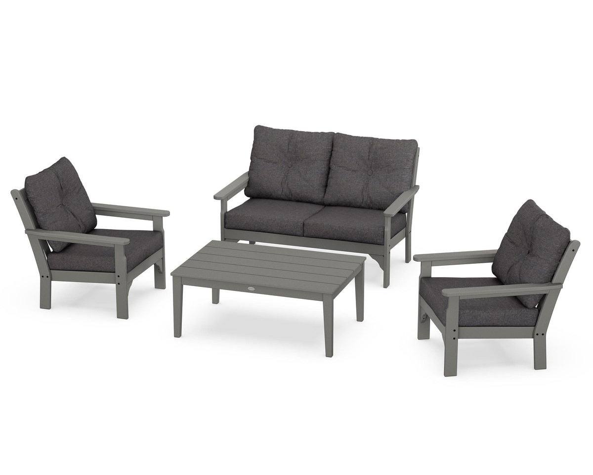 POLYWOOD Vineyard 4-Piece Deep Seating Set with Two Chairs and Loveseat in Slate Grey / Ash Charcoal