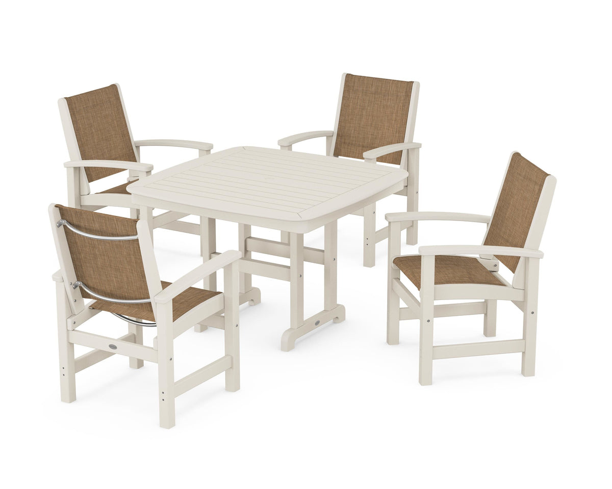 POLYWOOD Coastal 5-Piece Dining Set with Nautical 44" Dining Table in Sand / Burlap