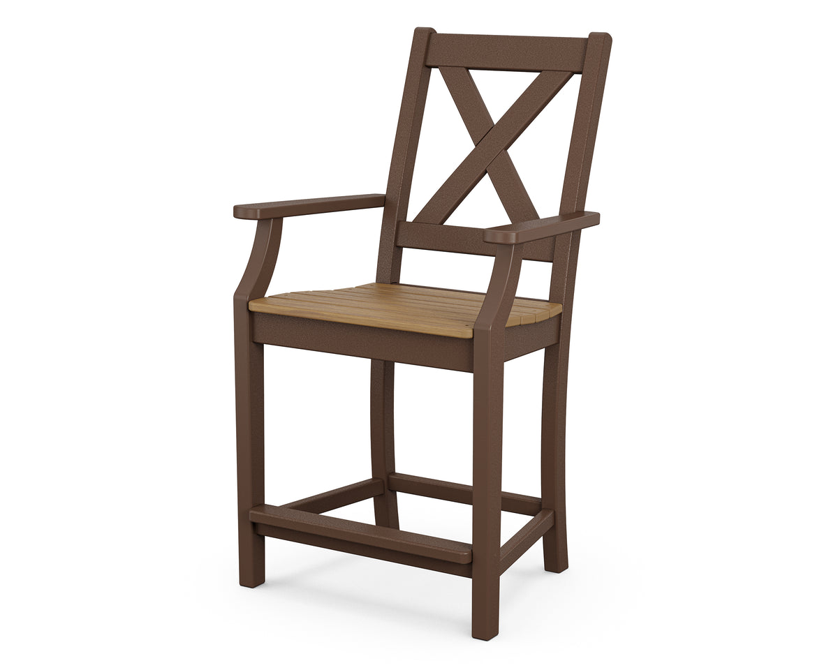 POLYWOOD Braxton Counter Arm Chair in Mahogany / Natural