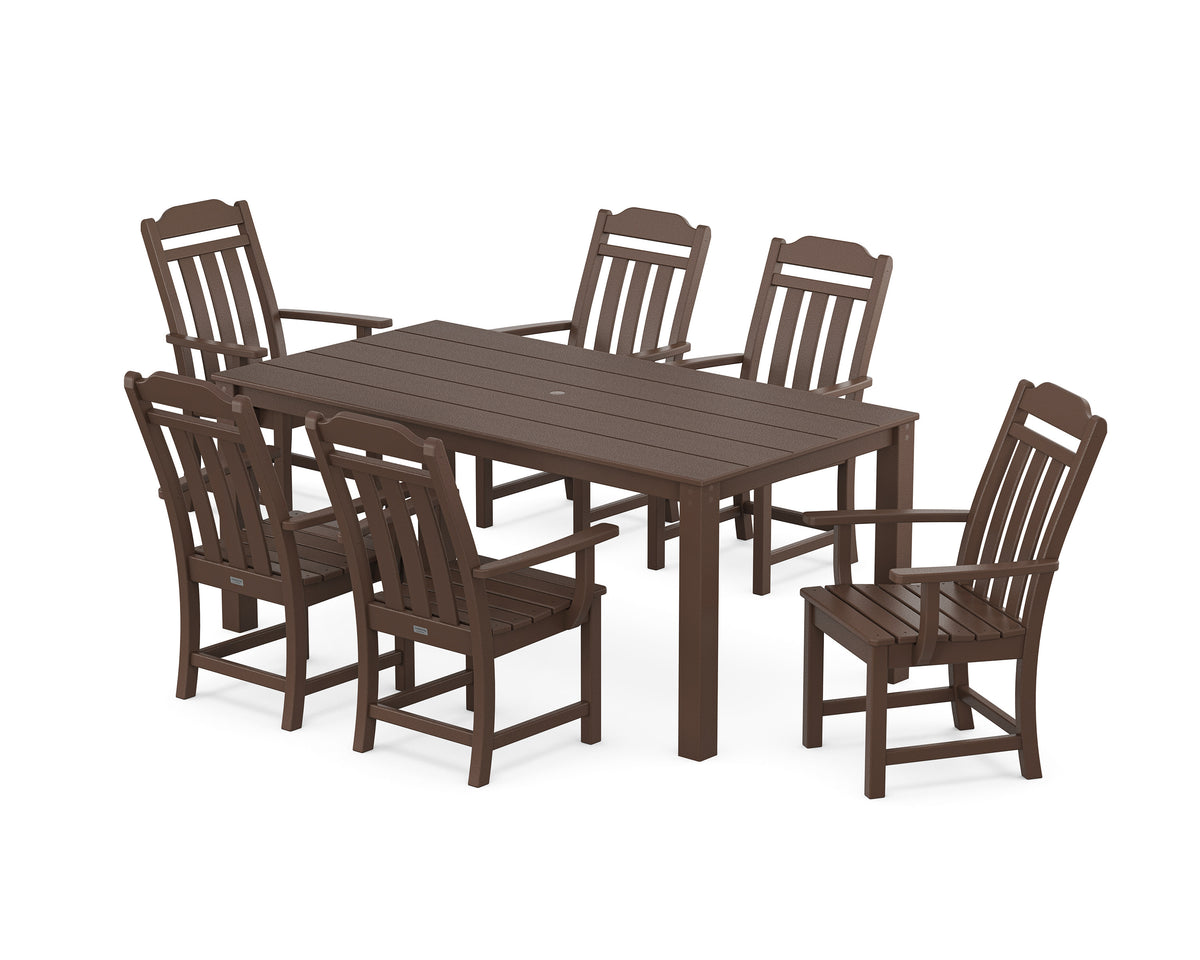 POLYWOOD Cottage Arm Chair 7-Piece Parsons Dining Set in Mahogany