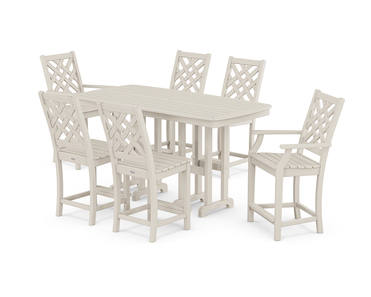 POLYWOOD Country Living Wovendale 7-Piece Counter Set in Sand