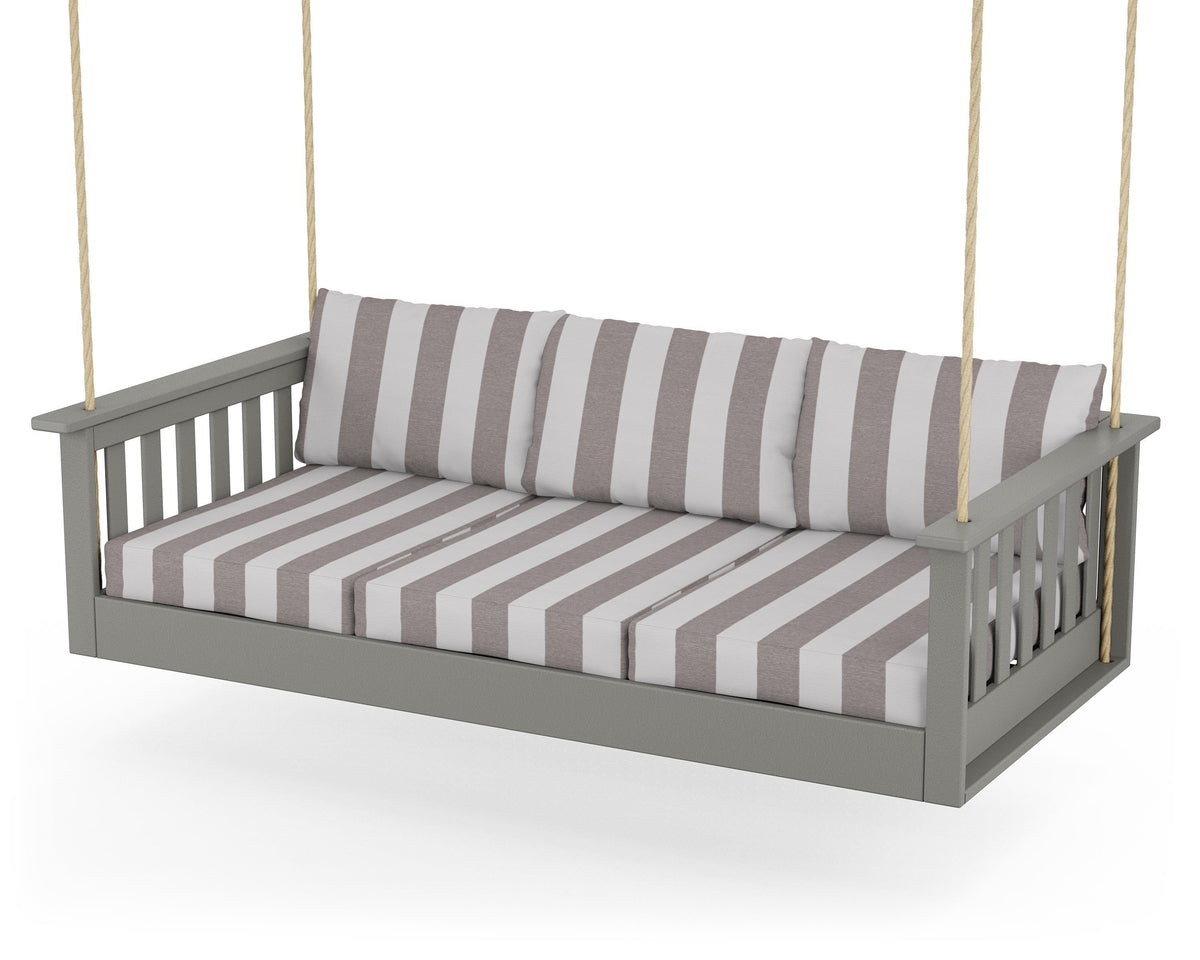 POLYWOOD Vineyard Daybed Swing in Slate Grey / Cabana Stripe Grey Mist