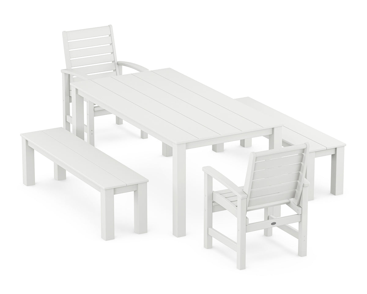 POLYWOOD Signature 5-Piece Parsons Dining Set with Benches in White