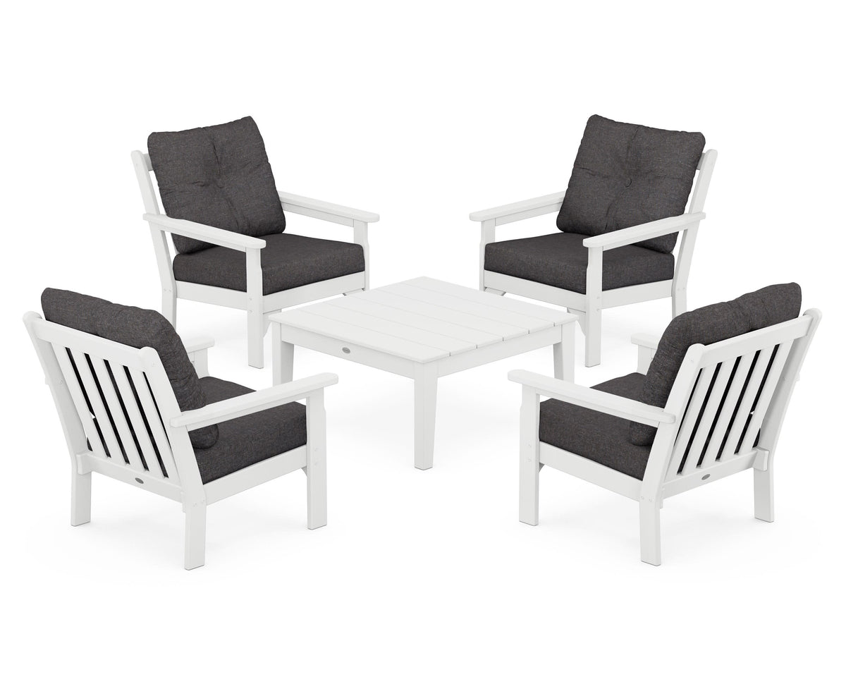 POLYWOOD Vineyard 5-Piece Deep Seating Conversation Set in White / Ash Charcoal