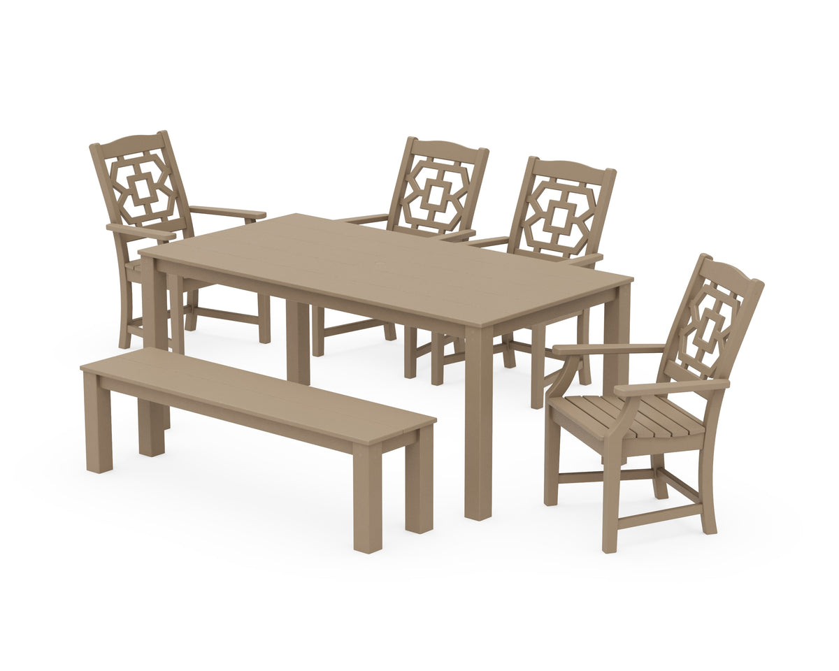 POLYWOOD Chinoiserie 6-Piece Parsons Dining Set with Bench in Vintage Sahara