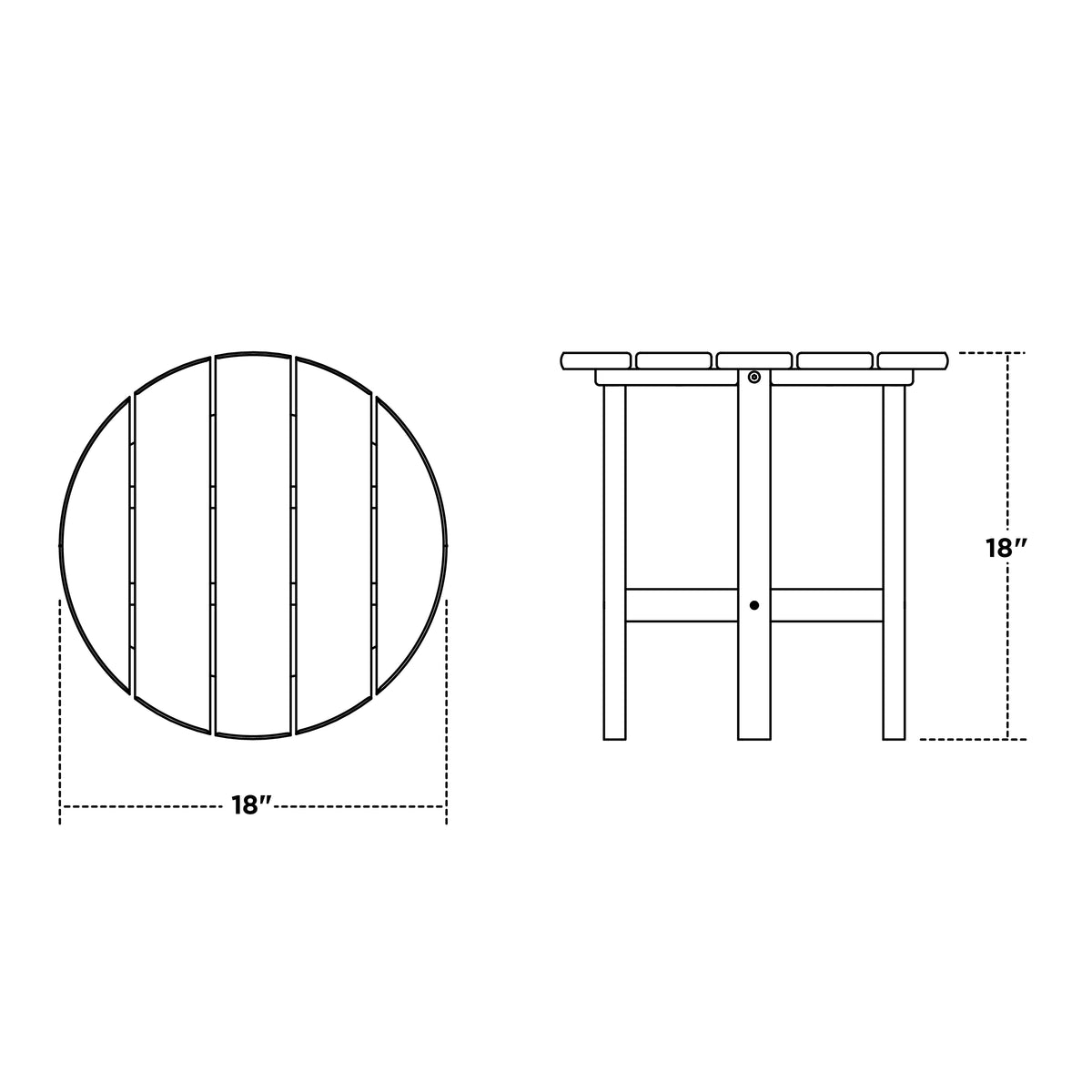 POLYWOOD Round 18" Side Table dimension drawing with width, depth and height measurements