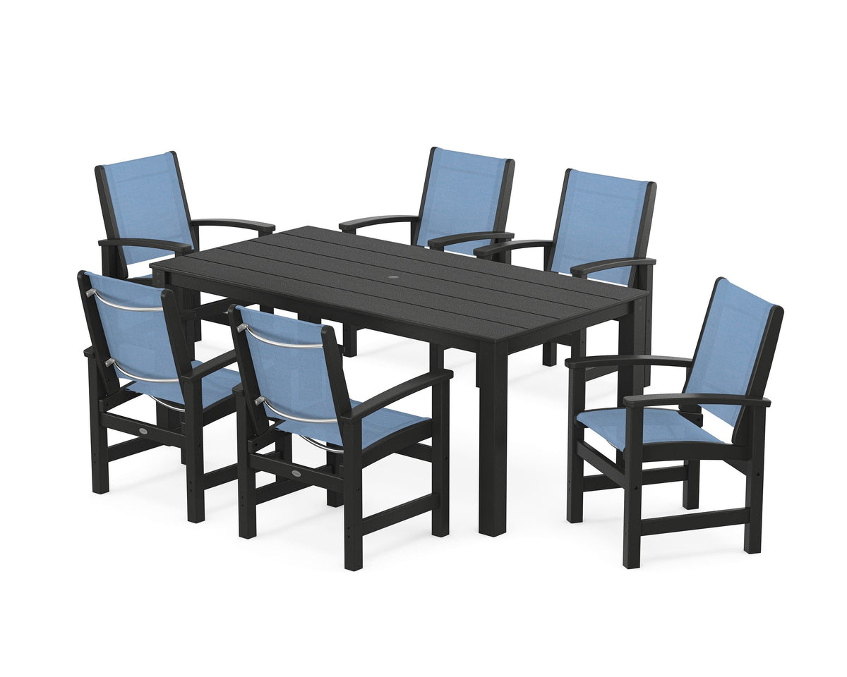 POLYWOOD Coastal 7-Piece Parsons Dining Set in Black / Poolside