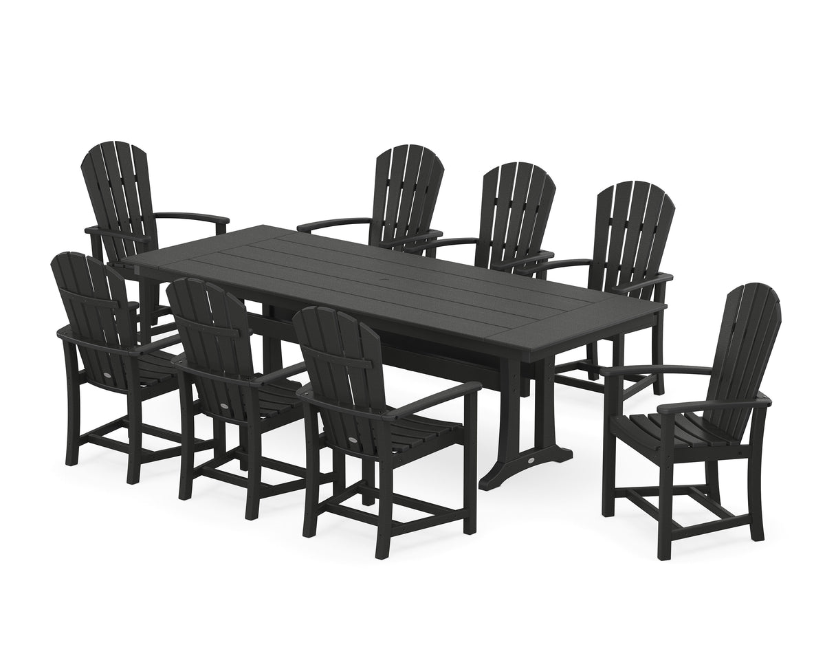 POLYWOOD Palm Coast 9-Piece Farmhouse Dining Set with Trestle Legs in Black