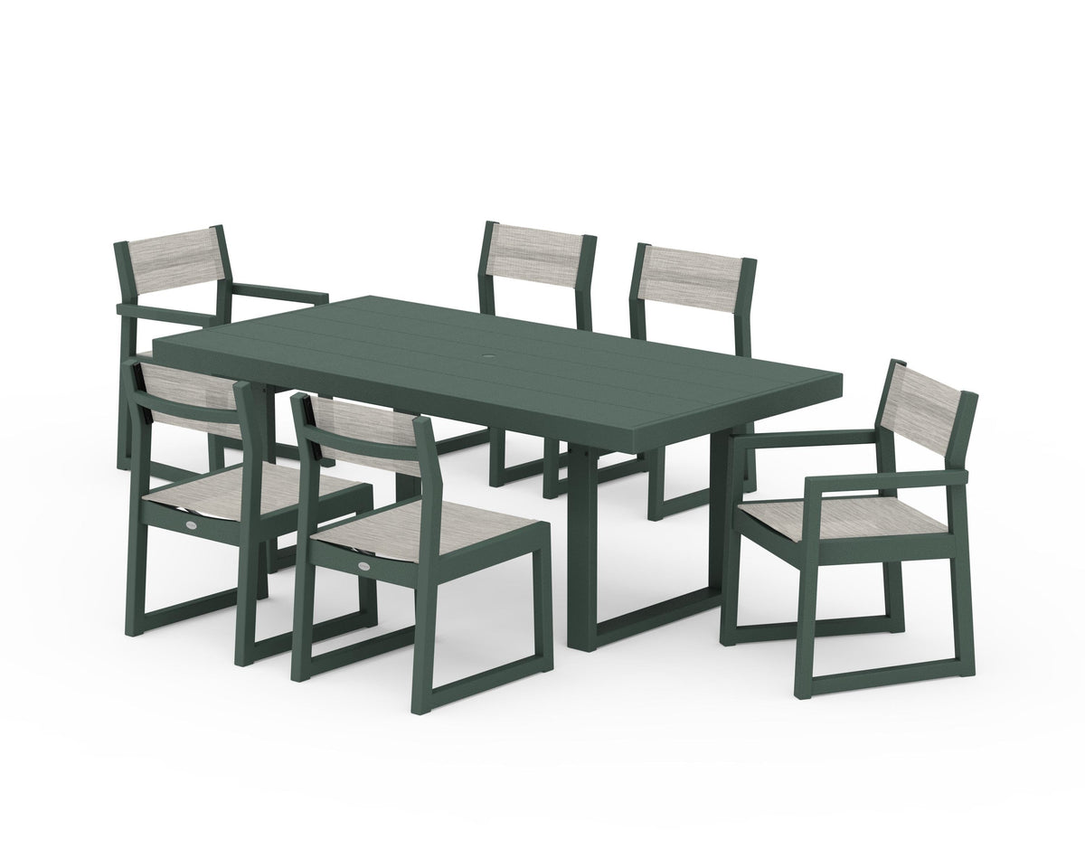 POLYWOOD EDGE Sling 7-Piece Dining Set in Green / Birch