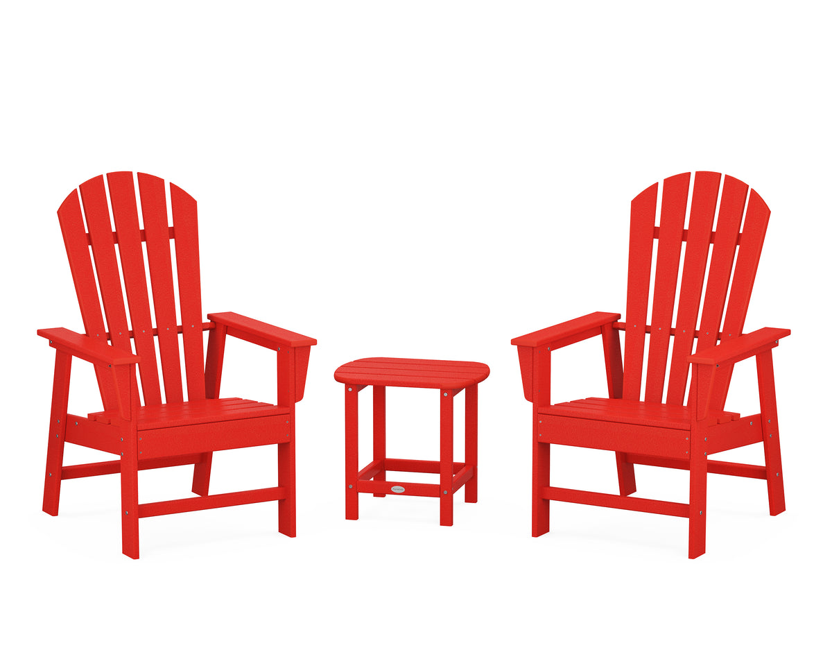 POLYWOOD South Beach Casual Chair 3-Piece Set with 18" South Beach Side Table in Sunset Red
