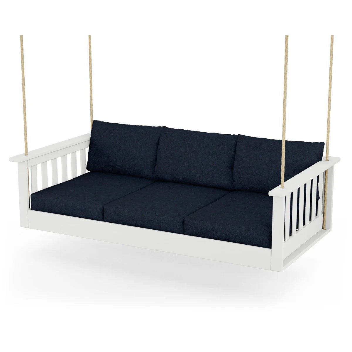POLYWOOD Vineyard Daybed Swing in White / Marine Indigo