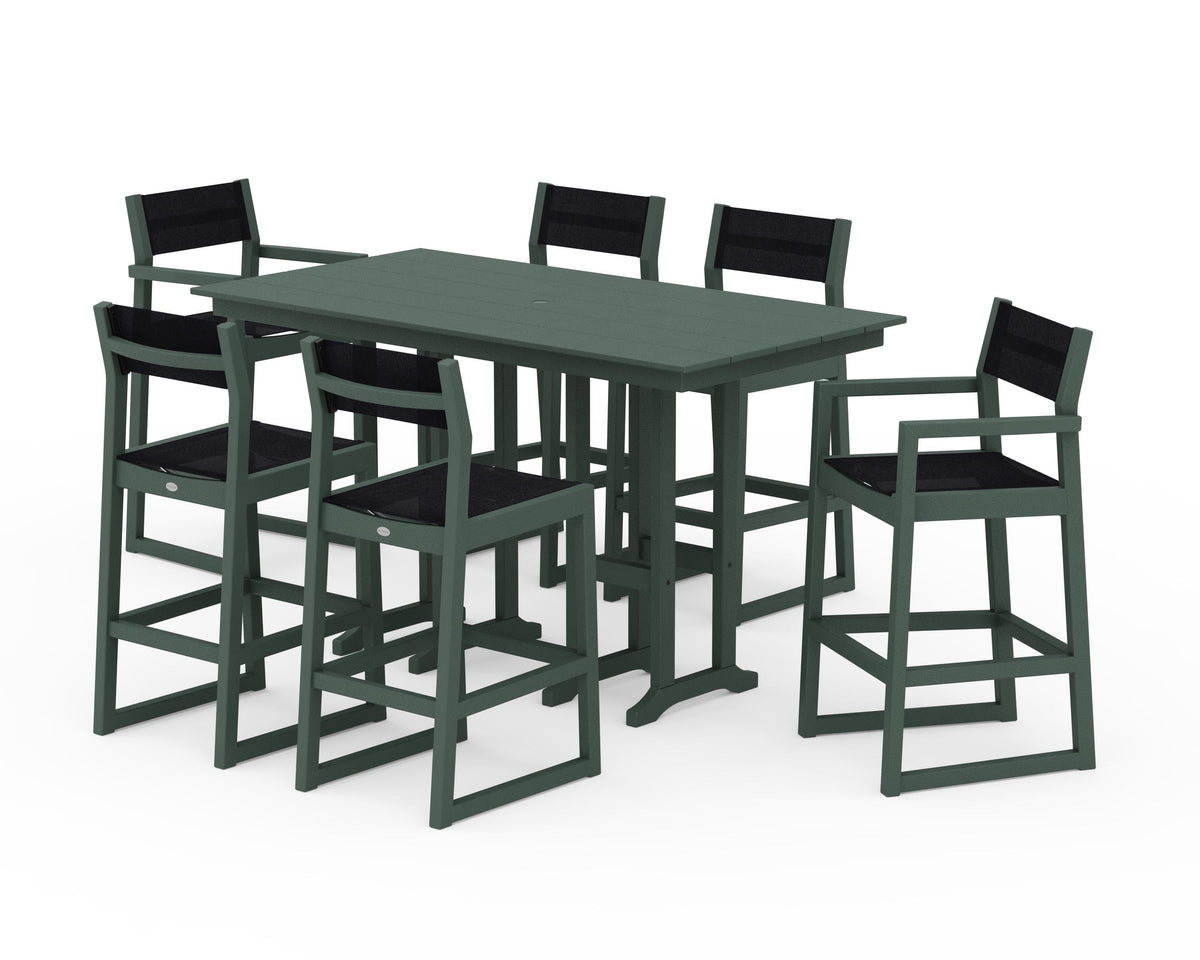 POLYWOOD EDGE Sling 7-Piece Farmhouse Bar Set in Green / Black