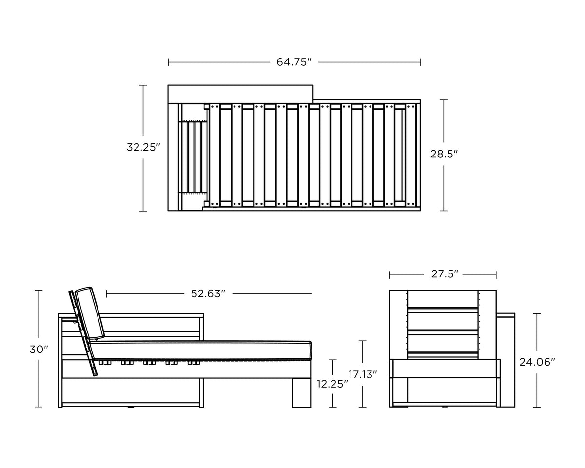 POLYWOOD Latitude Modular Right Arm Chaise dimensions