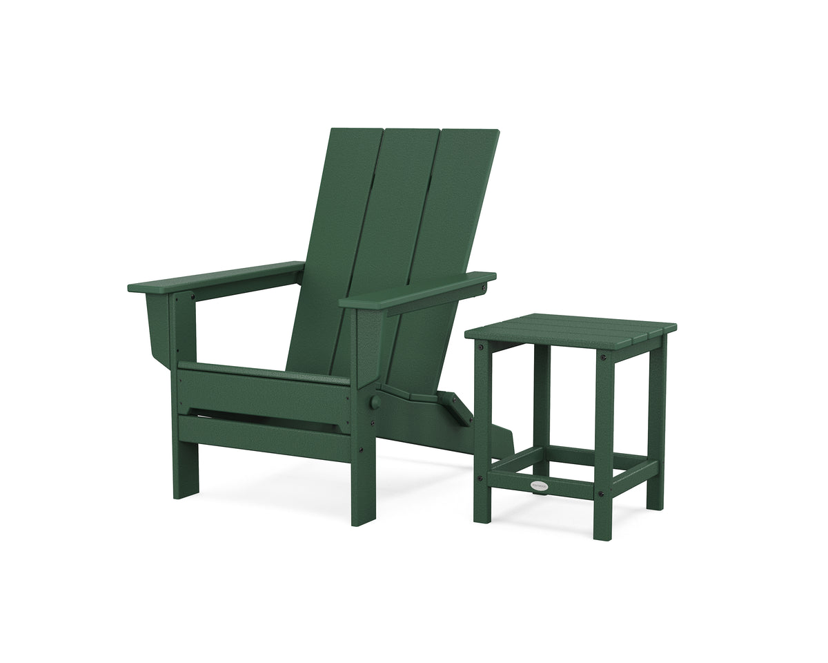 POLYWOOD Modern Studio Folding Adirondack Chair with Side Table in Green