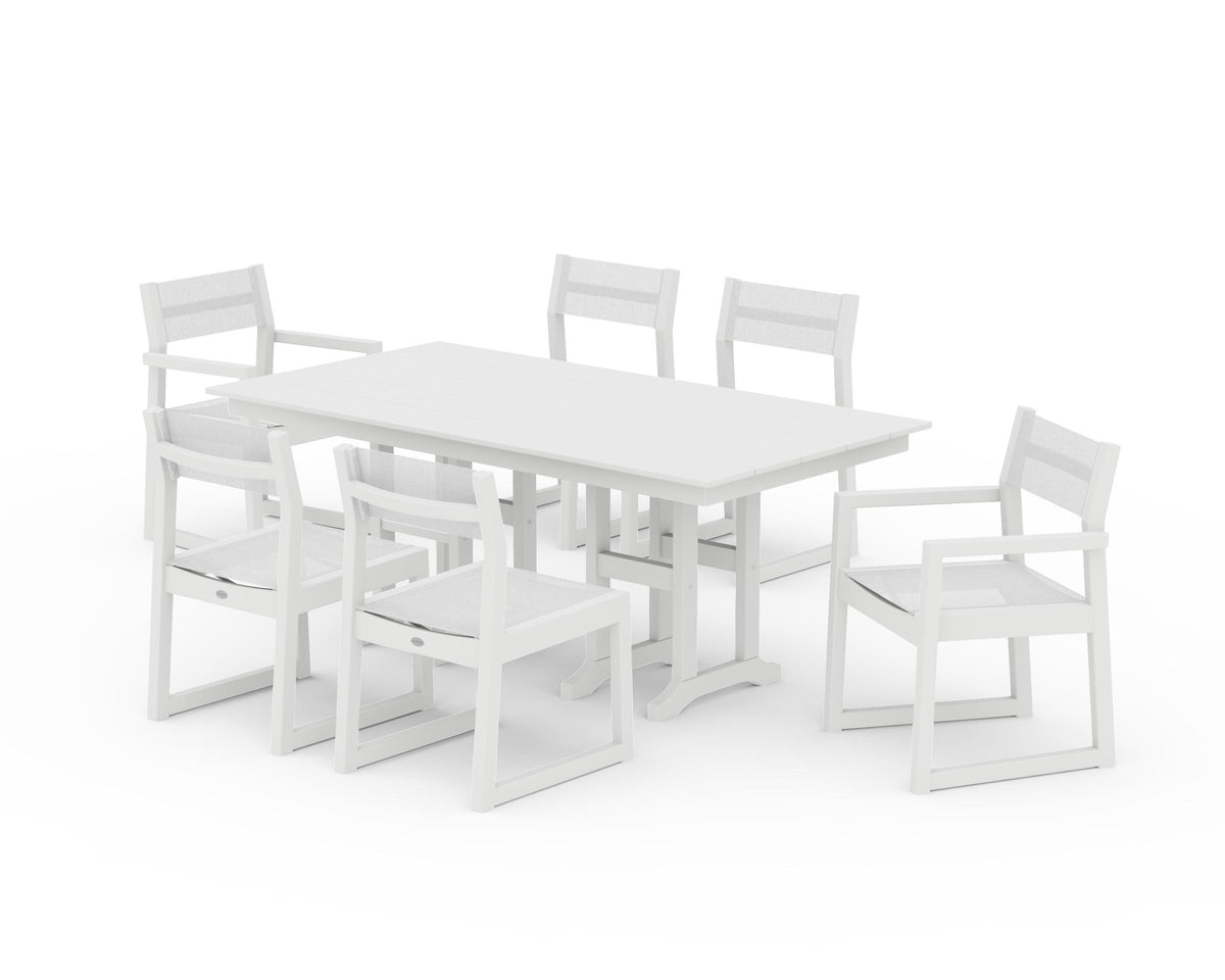 POLYWOOD EDGE Sling 7-Piece Farmhouse Dining Set in White / White