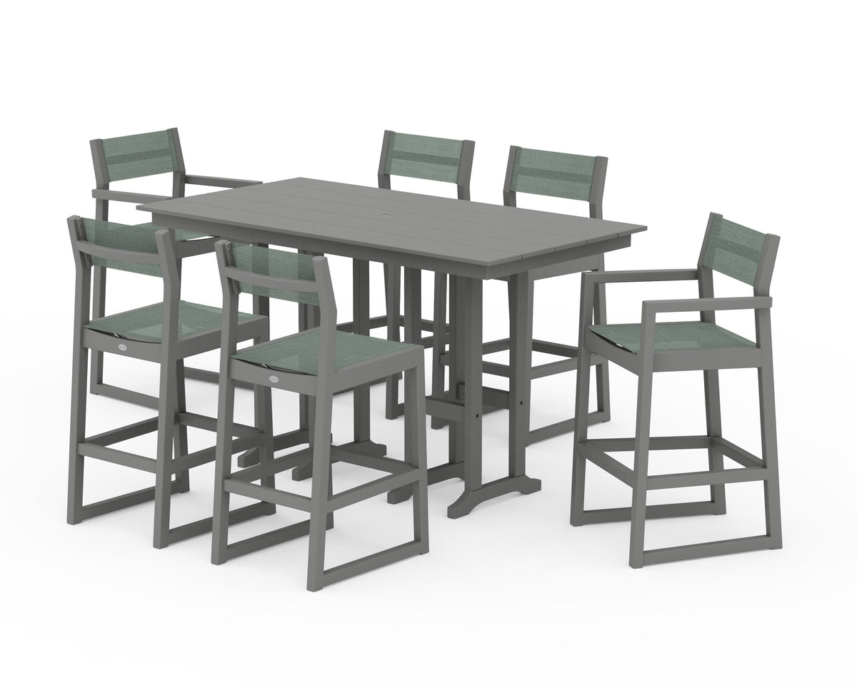 POLYWOOD EDGE Sling 7-Piece Farmhouse Bar Set in Slate Grey / Dupioni Sea Mist