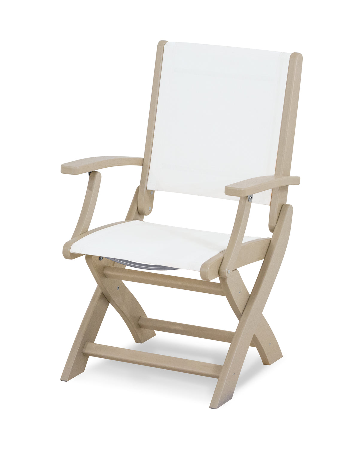 POLYWOOD Coastal Folding Chair in Sand with Sand arms and White sling