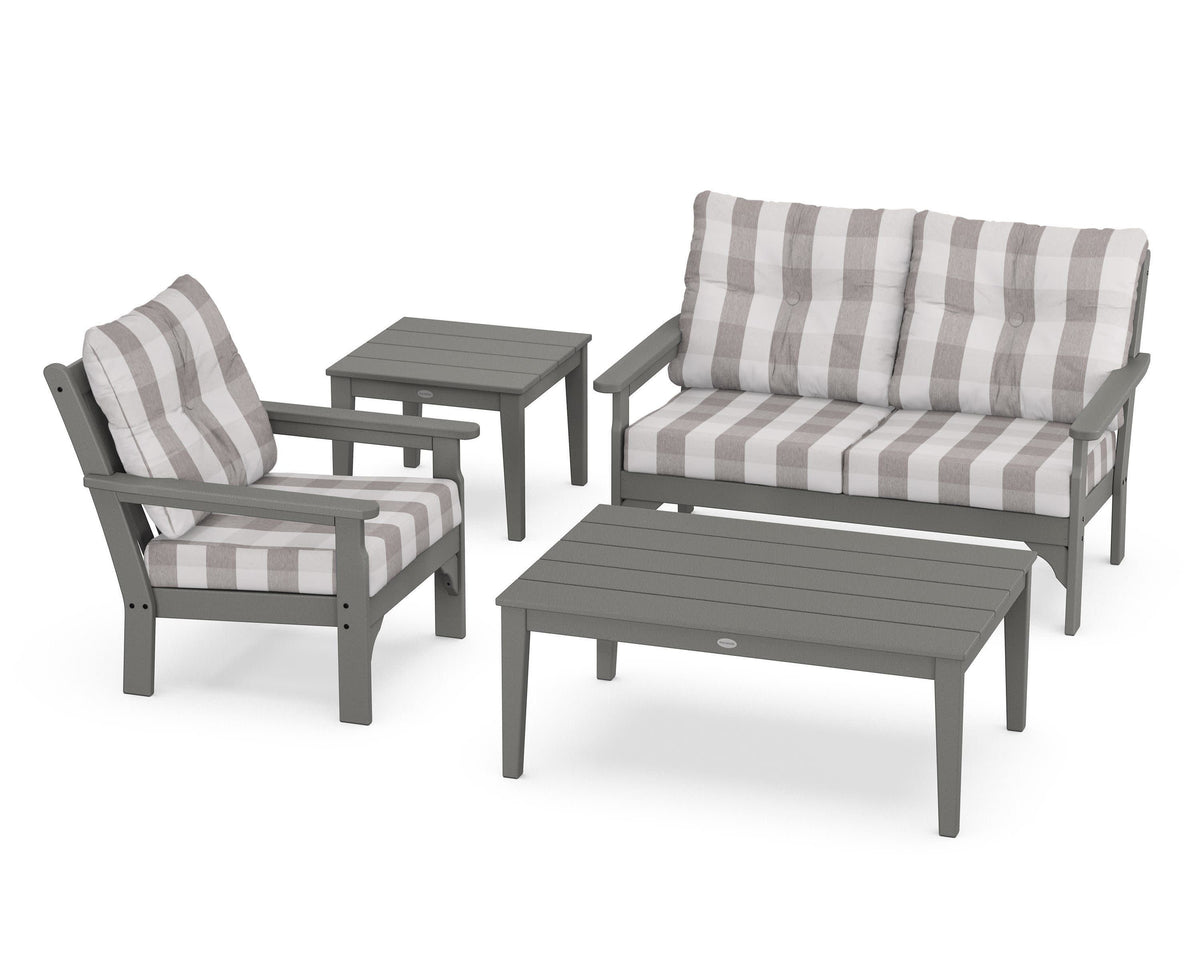 POLYWOOD Vineyard 4-Piece Deep Seating Set in Slate Grey / Buffalo Plaid Grey Mist