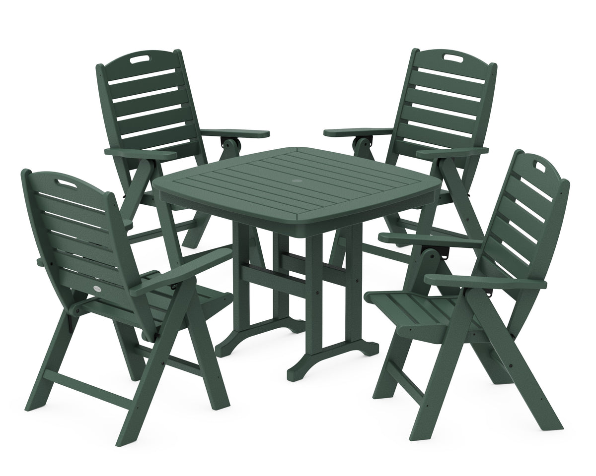 POLYWOOD Nautical Folding Highback Chair 5-Piece Dining Set in Green