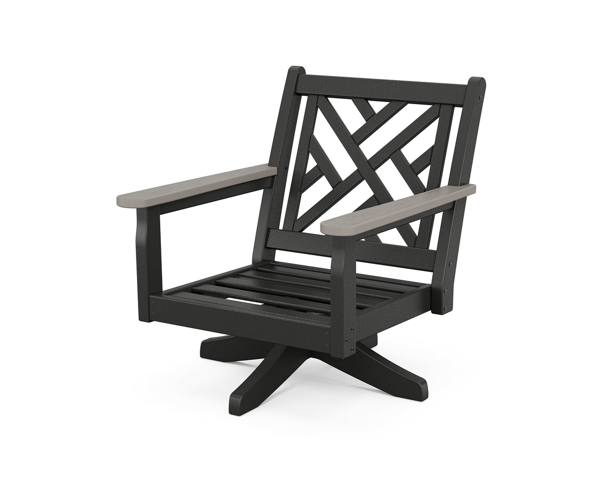 POLYWOOD Chippendale Deep Seating Swivel Chair Frame in Black / Driftwood