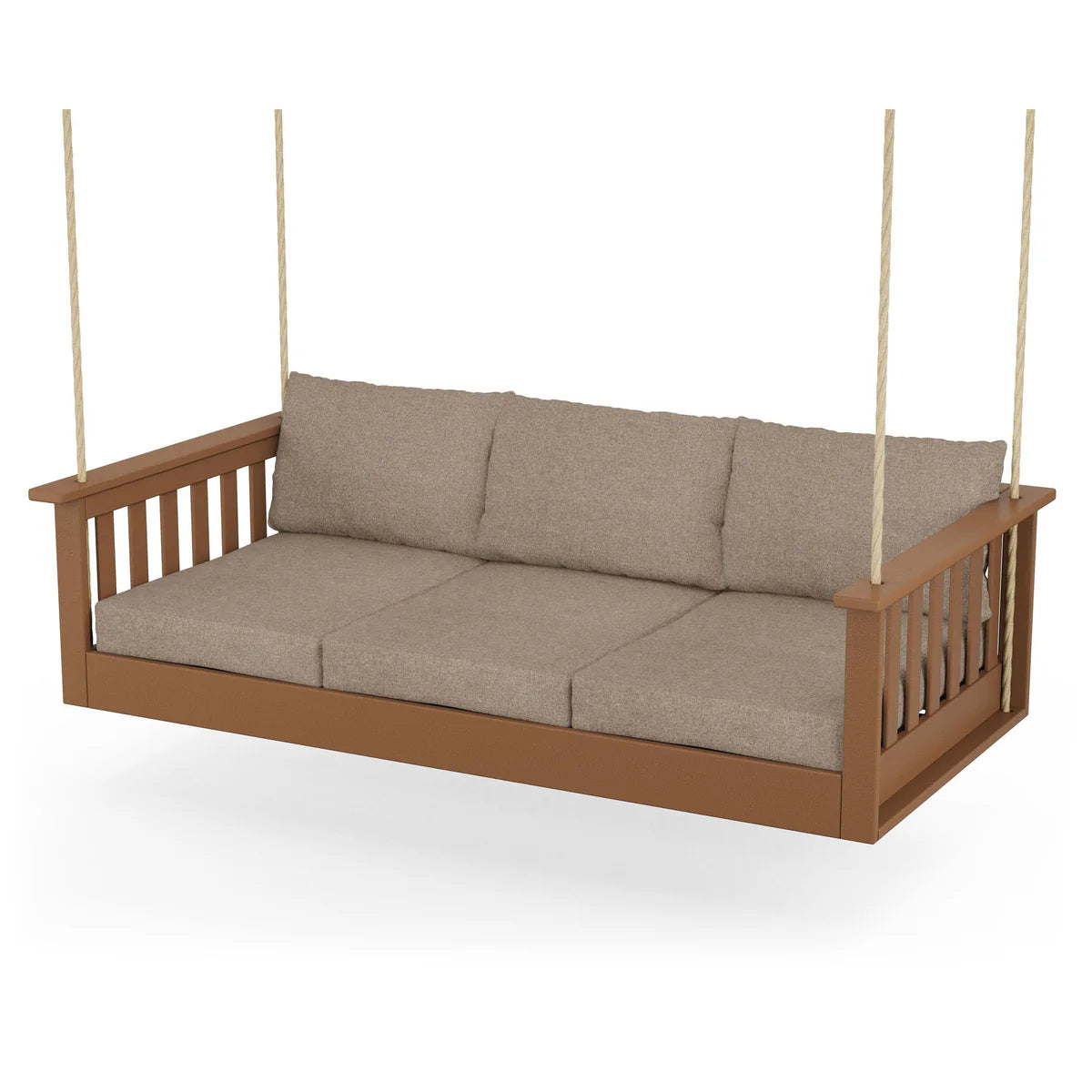 POLYWOOD Vineyard Daybed Swing in Teak / Spiced Burlap