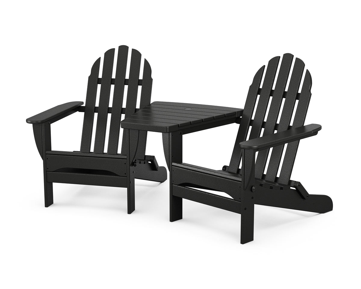 POLYWOOD Classic 3-Piece Folding Adirondack Set With Connecting Table in Black