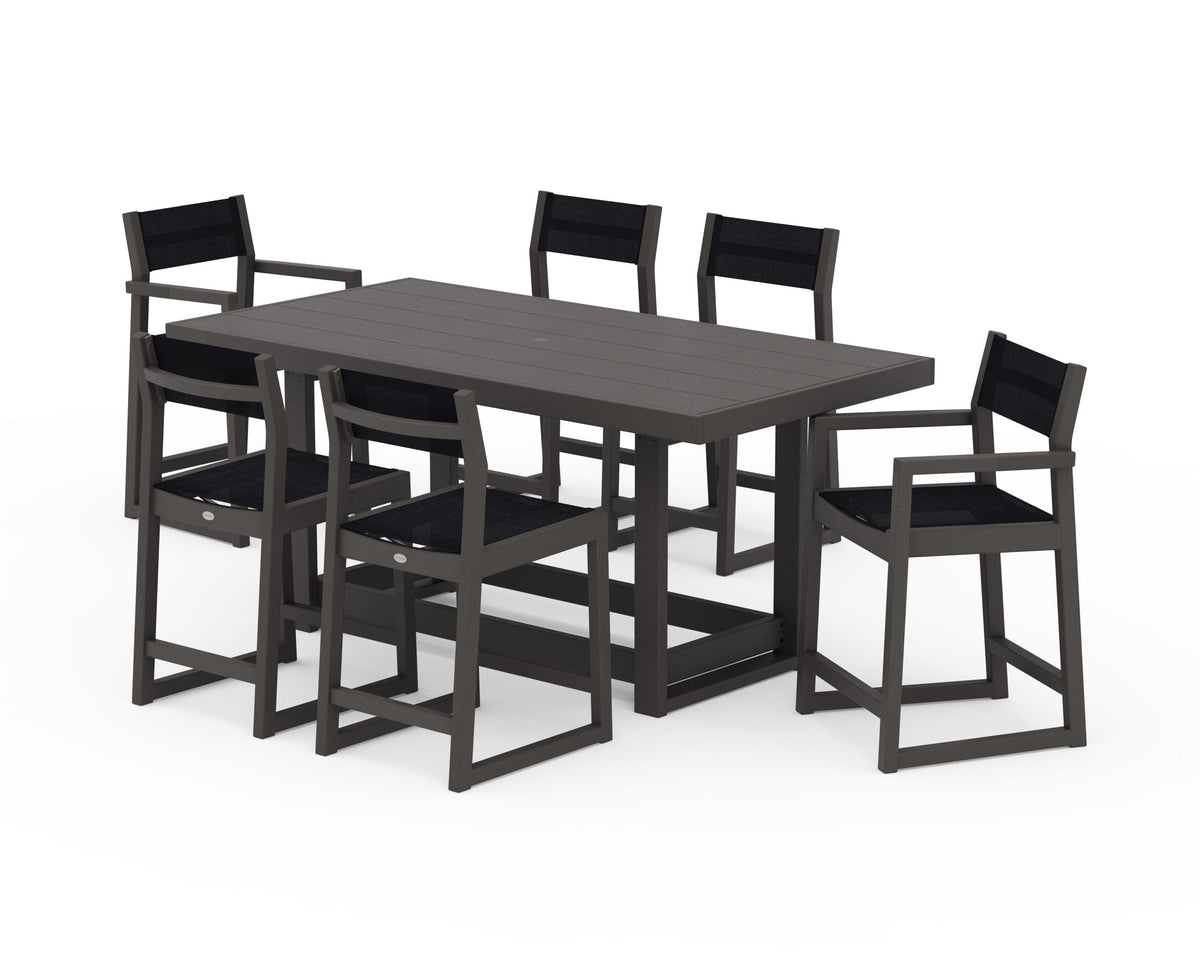 POLYWOOD EDGE Sling 7-Piece Counter Table Set in Vintage Coffee / Black