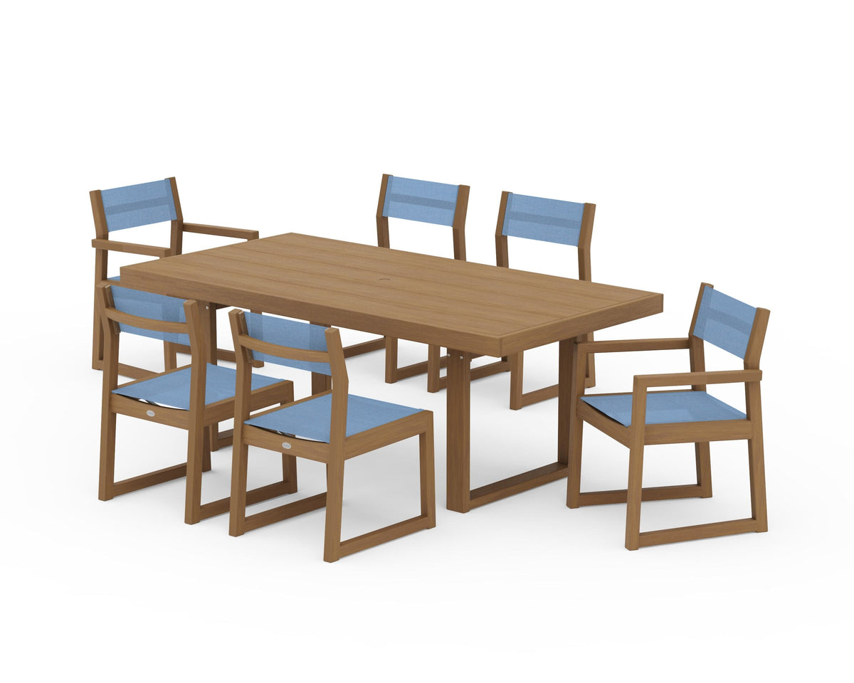 POLYWOOD EDGE Sling 7-Piece Dining Set in Natural / Poolside
