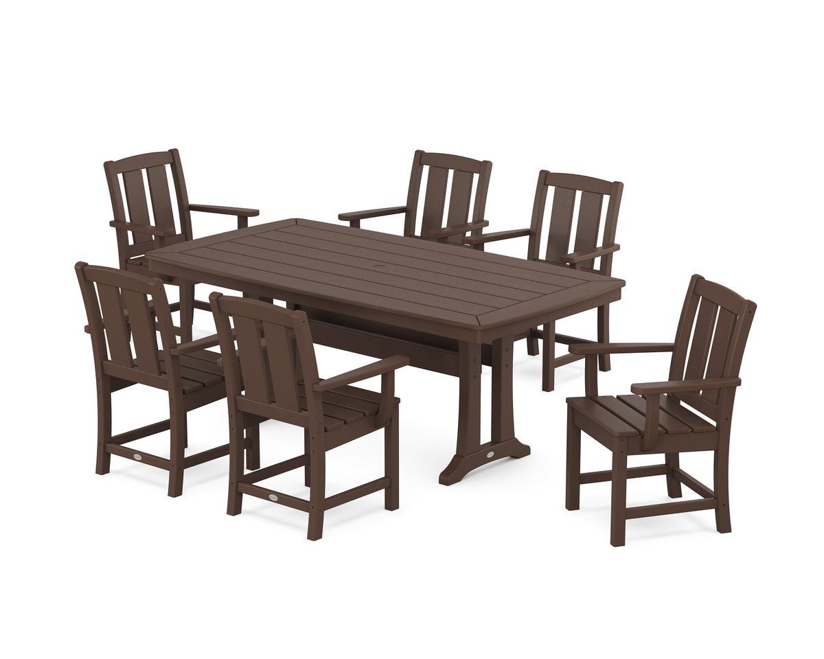 POLYWOOD Mission Arm Chair 7-Piece Dining Set with Trestle Legs in Mahogany