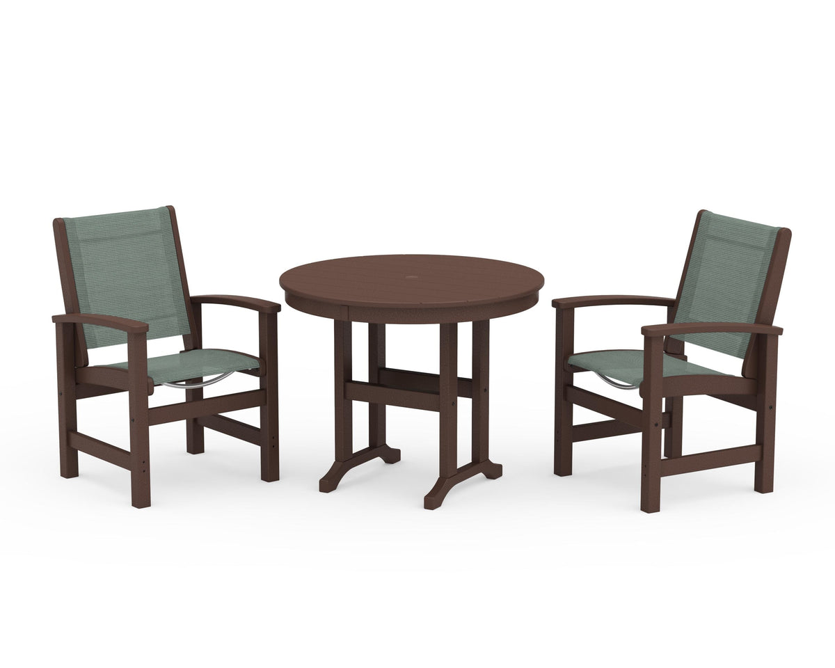 POLYWOOD Coastal 3-Piece Round Dining Set in Mahogany / Dupioni Sea Mist