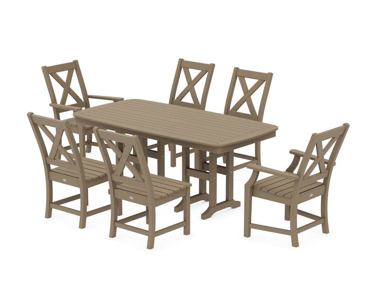 POLYWOOD Braxton 7-Piece Dining Set - 37" x 72" Table in Vintage Sahara