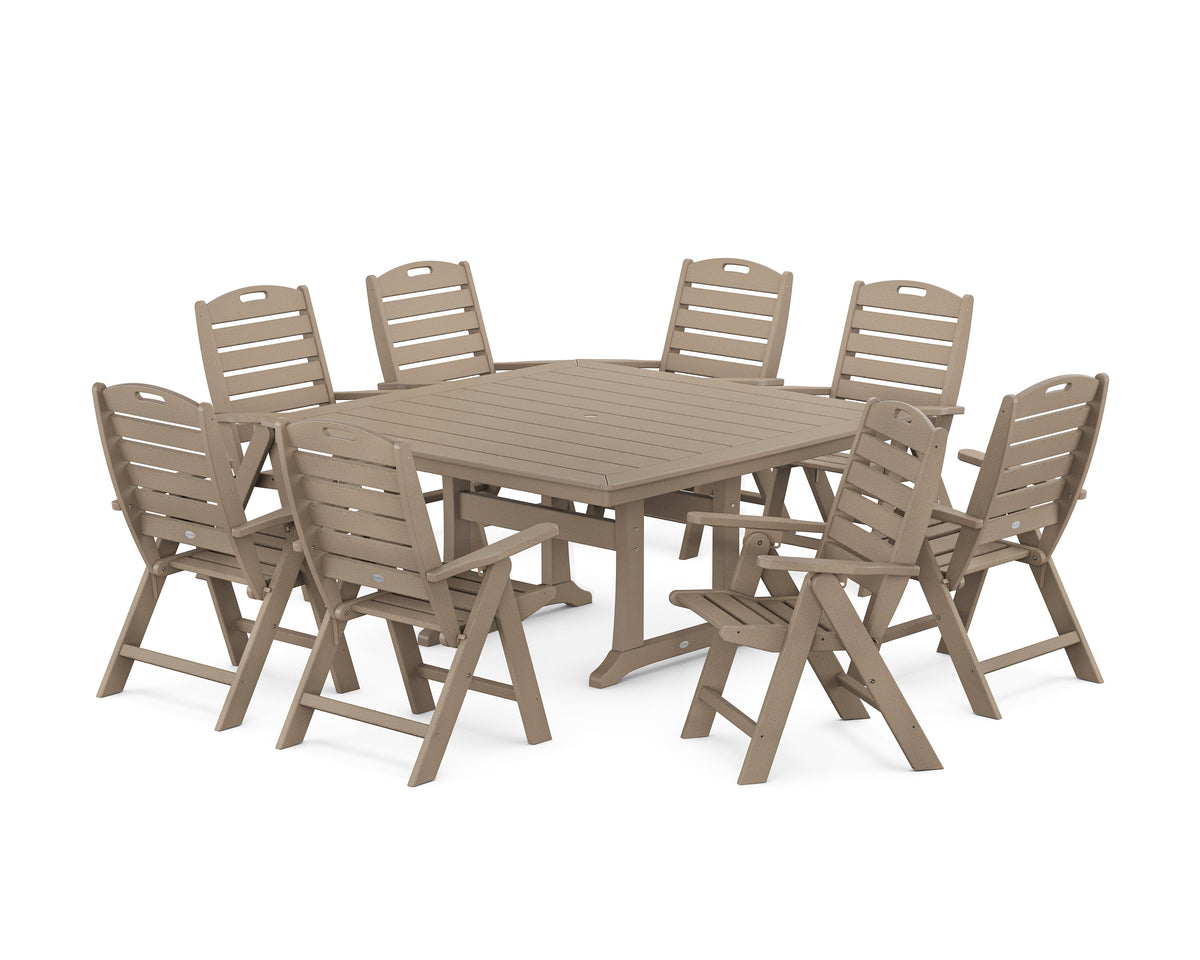 POLYWOOD Nautical Highback 9-Piece Square Dining Set with Trestle Legs in Vintage Sahara