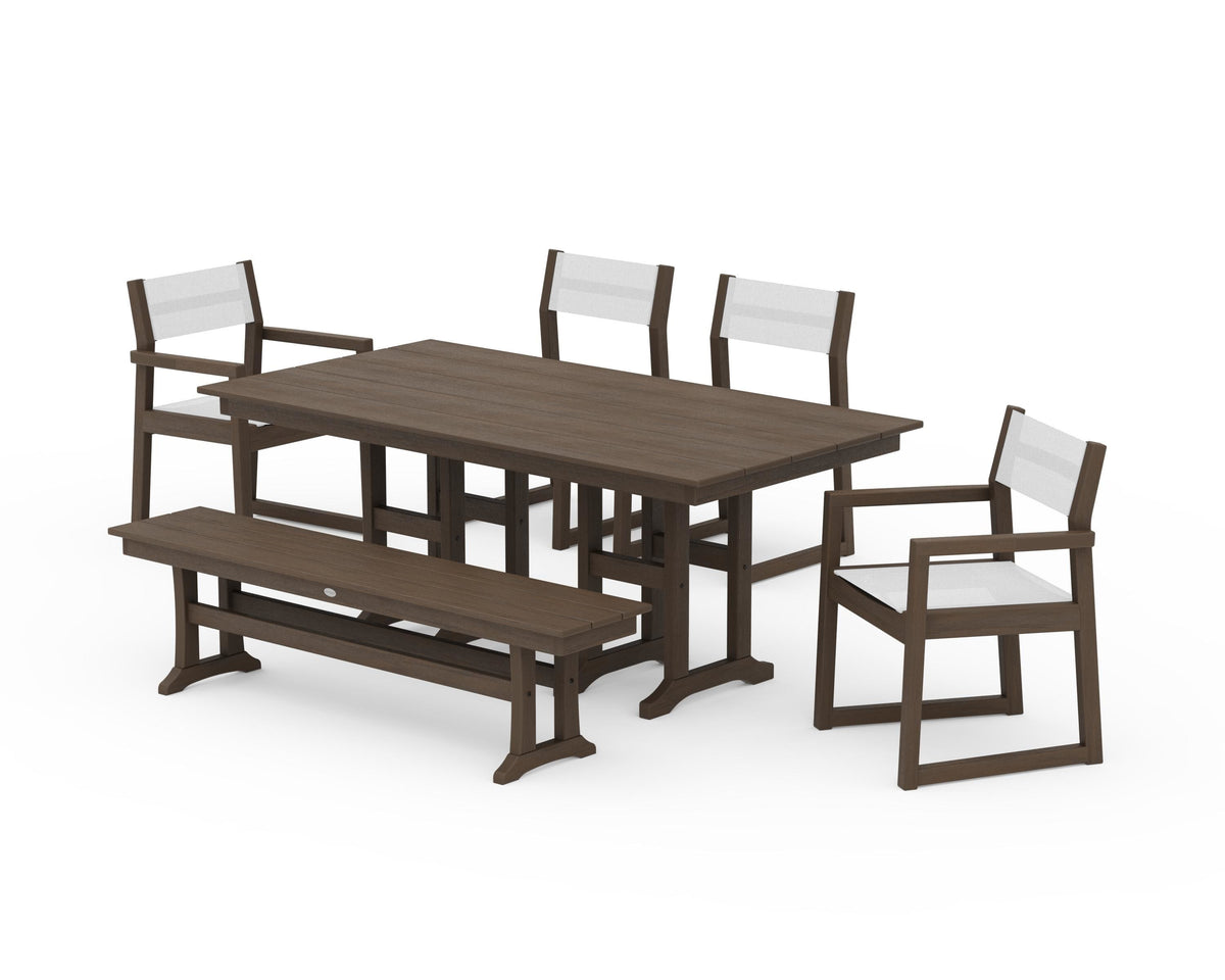 POLYWOOD EDGE Sling 6-Piece Farmhouse Dining Set in Kona / White