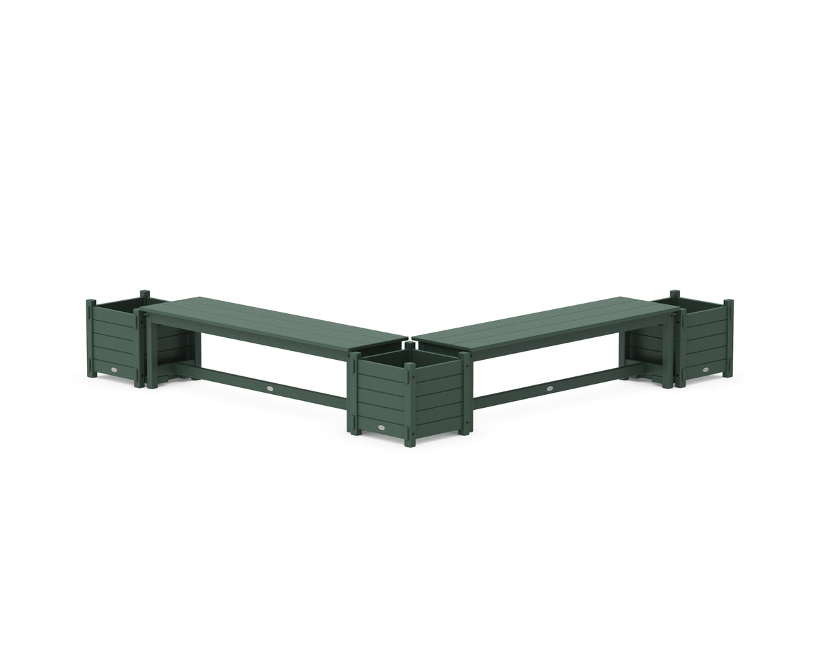 POLYWOOD 60" Nautical L-Shaped Planter Bench Corner Set in Green