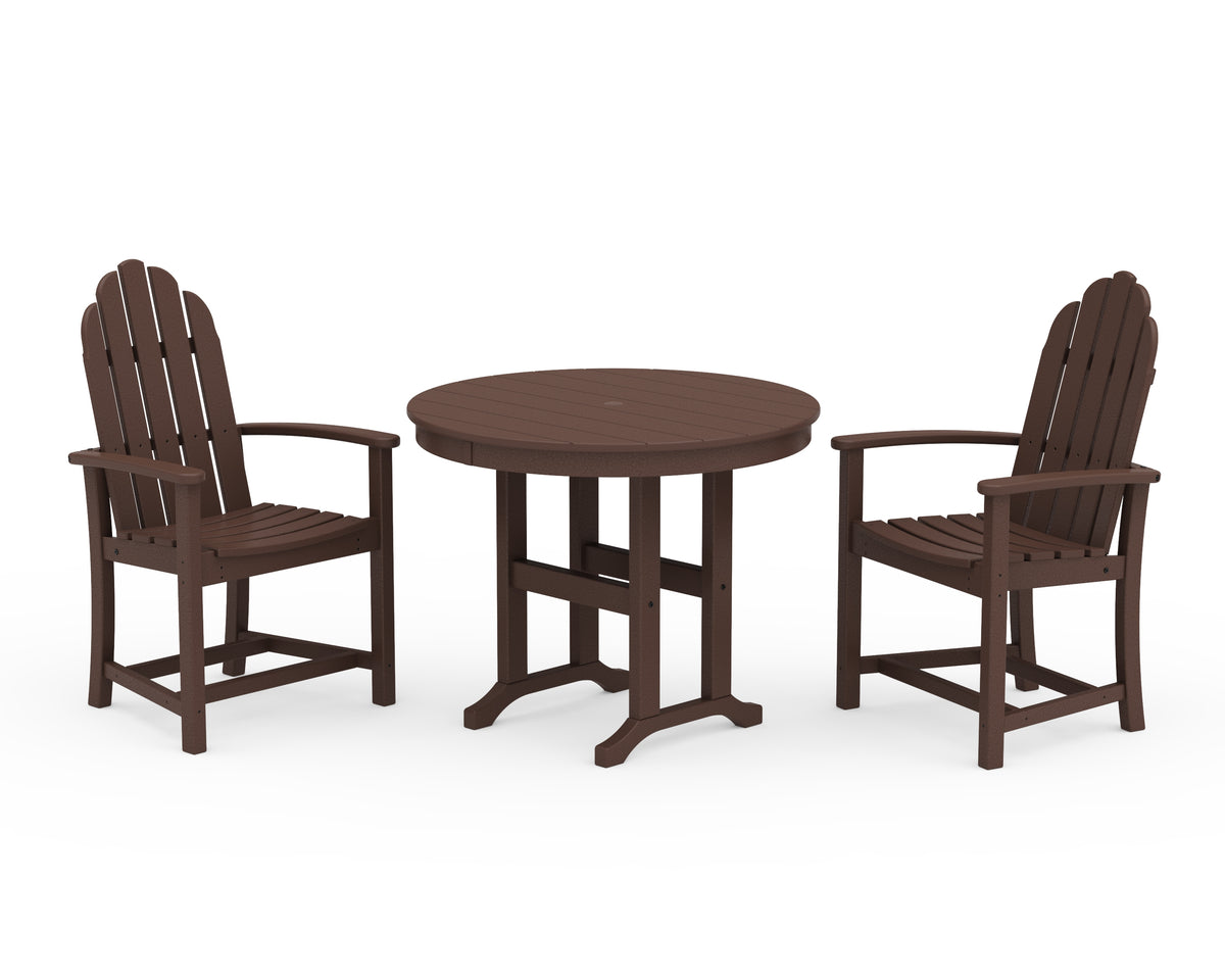 POLYWOOD Classic Adirondack 3-Piece Round Dining Set in Mahogany