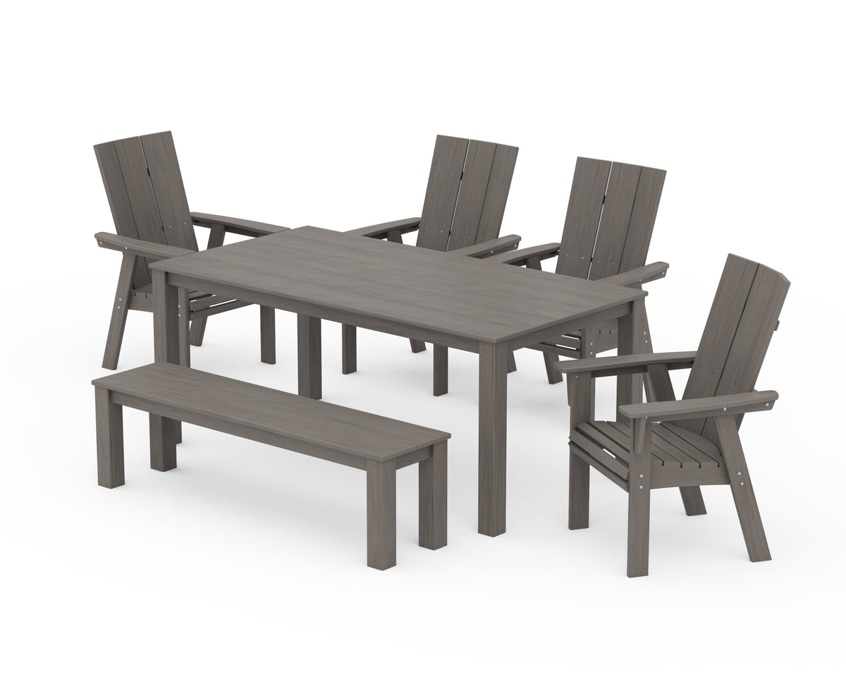POLYWOOD Modern Curveback Adirondack 6-Piece Parsons Dining Set with Bench in Driftwood