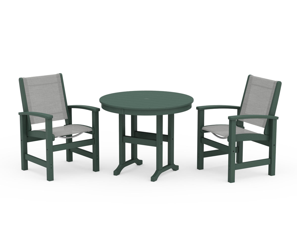 POLYWOOD Coastal 3-Piece Round Dining Set in Green / Metallic