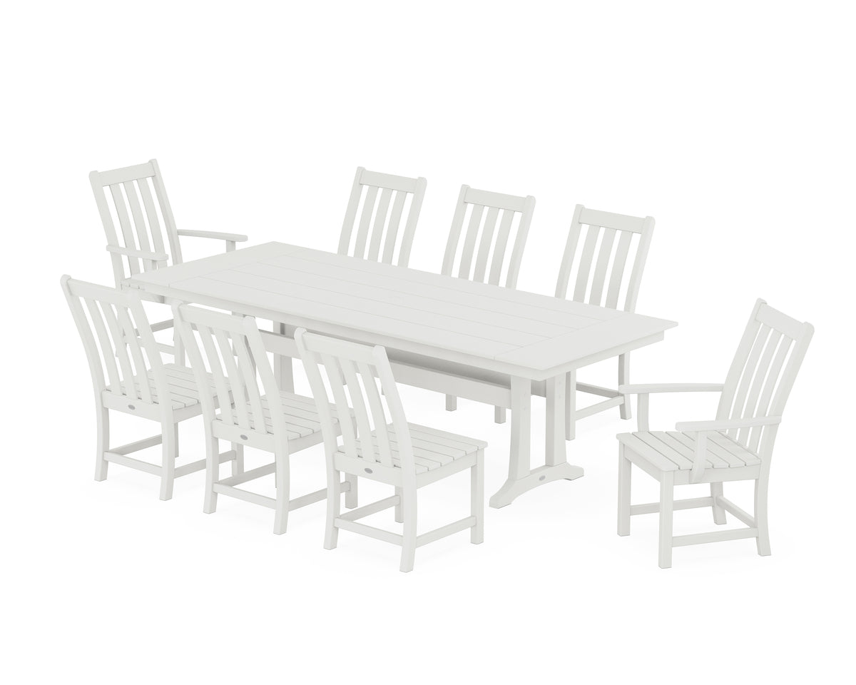 POLYWOOD Vineyard 9-Piece Farmhouse Dining Set with Trestle Legs in Vintage White