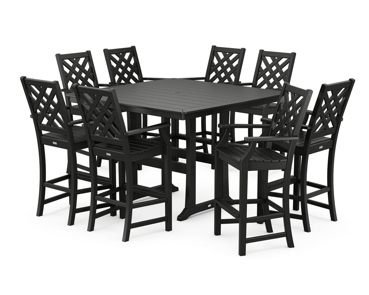 POLYWOOD Country Living Wovendale 9-Piece Square Bar Set with Trestle Legs in Black