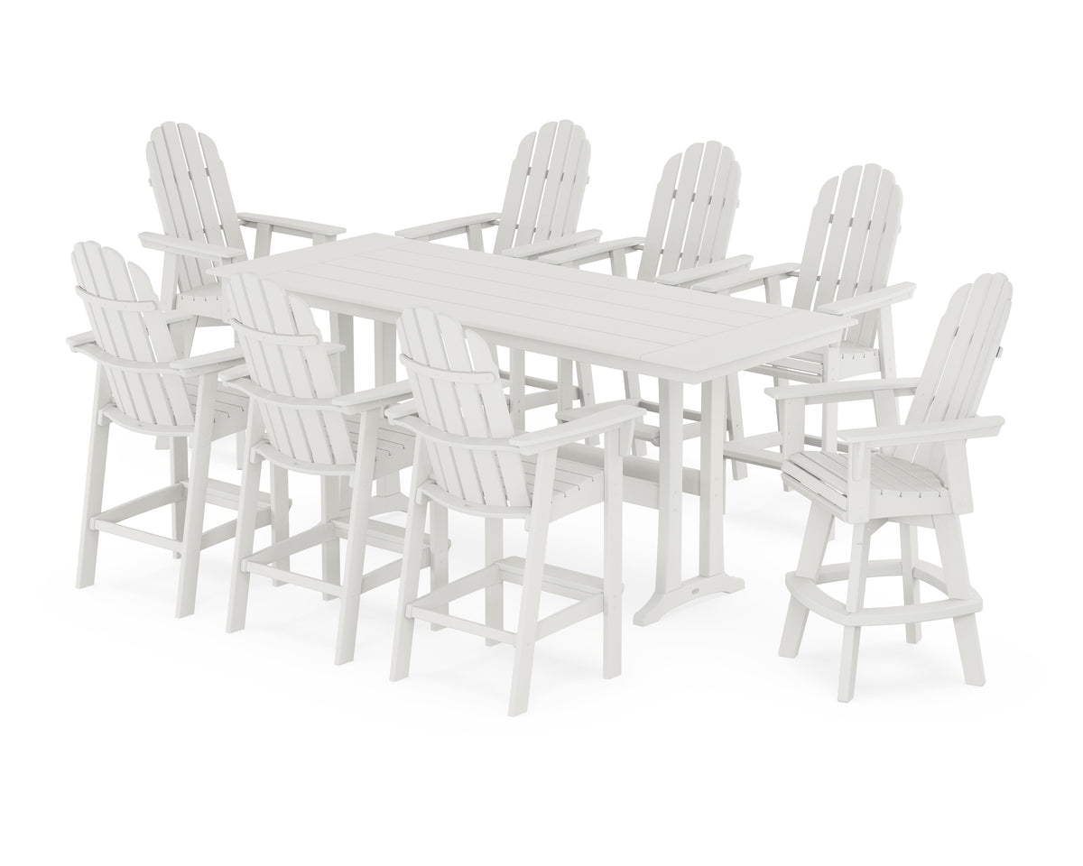 POLYWOOD Vineyard Curveback Adirondack Swivel 9-Piece Farmhouse Bar Set with Trestle Legs in Vintage White