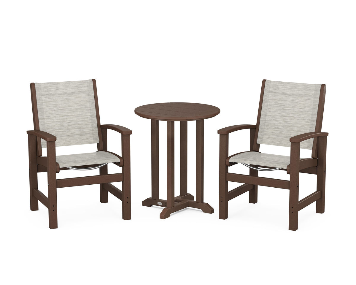 POLYWOOD Coastal 3-Piece Round Bistro Dining Set in Mahogany / Birch