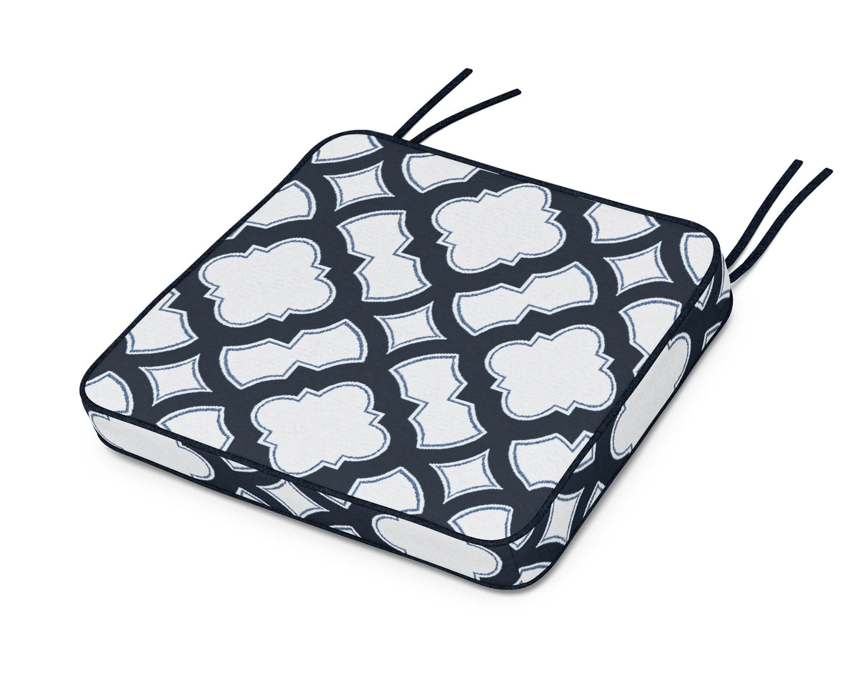POLYWOOD Chinoiserie Arm Chair Seat Cushion in Trellis Marine Indigo