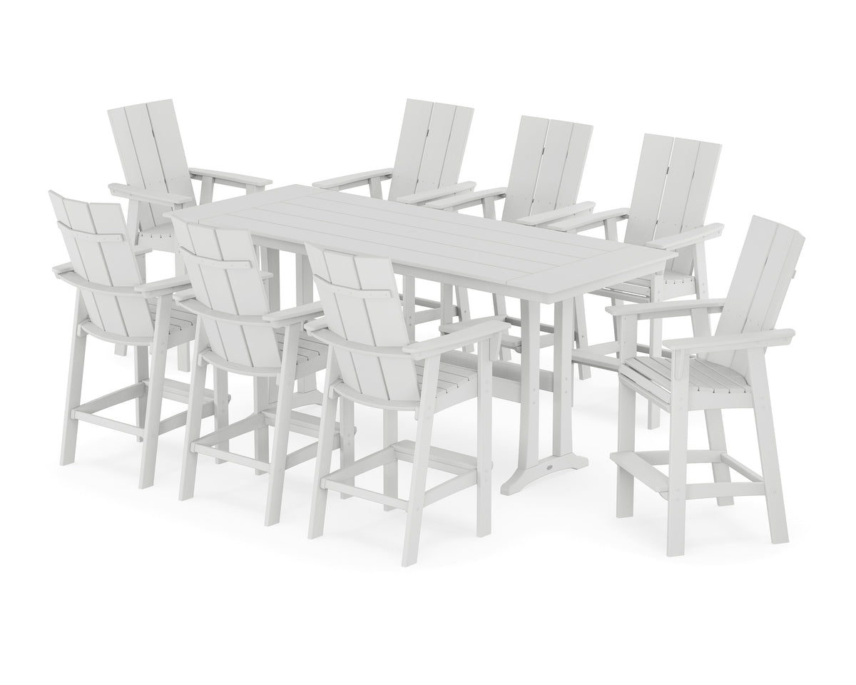 POLYWOOD Modern Curveback Adirondack 9-Piece Farmhouse Bar Set with Trestle Legs in White