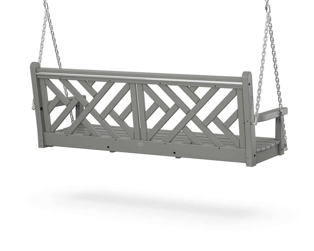 Angled view of the POLYWOOD Chippendale 60" Swing in Slate Grey