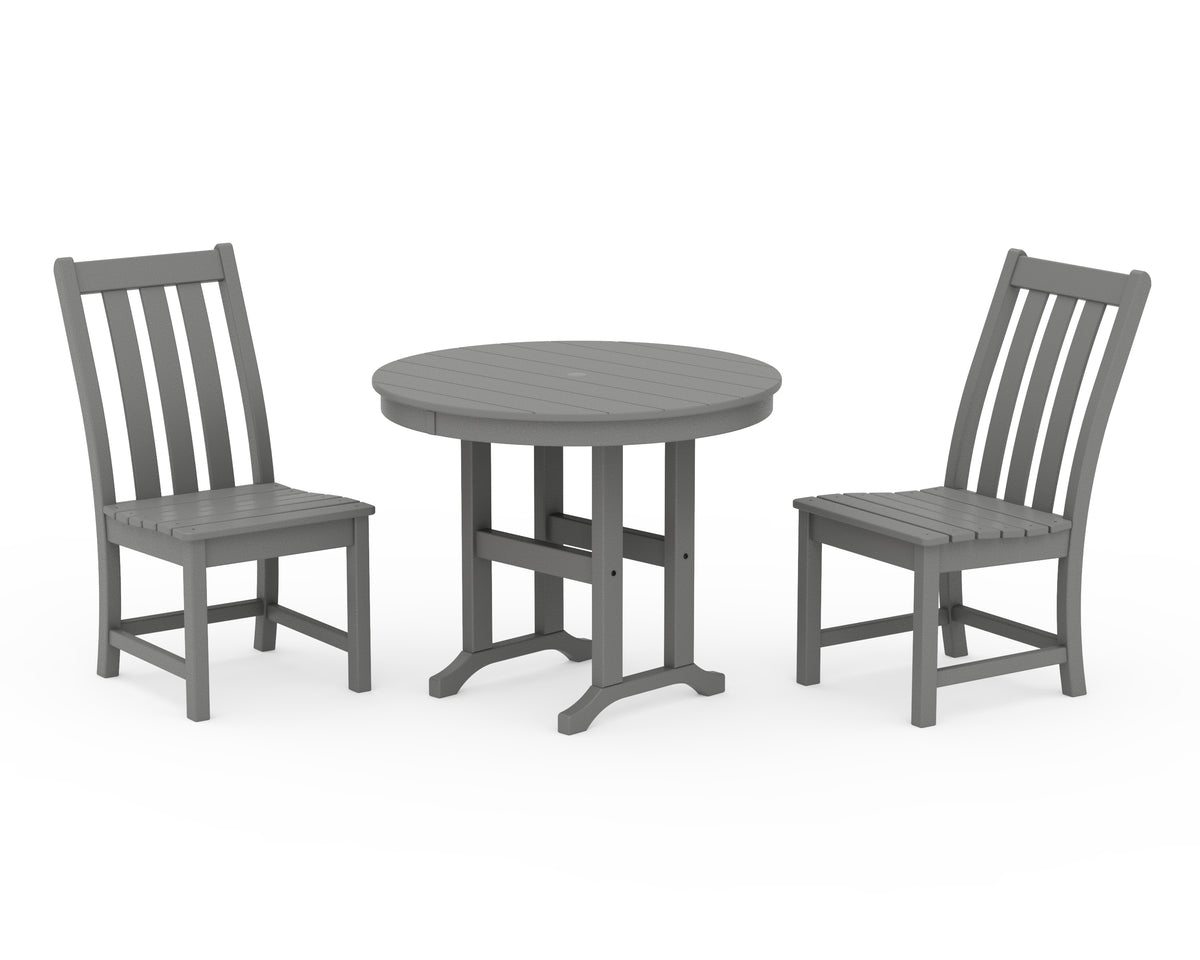 POLYWOOD Vineyard Side Chair 3-Piece Round Dining Set in Slate Grey